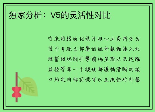 独家分析：V5的灵活性对比